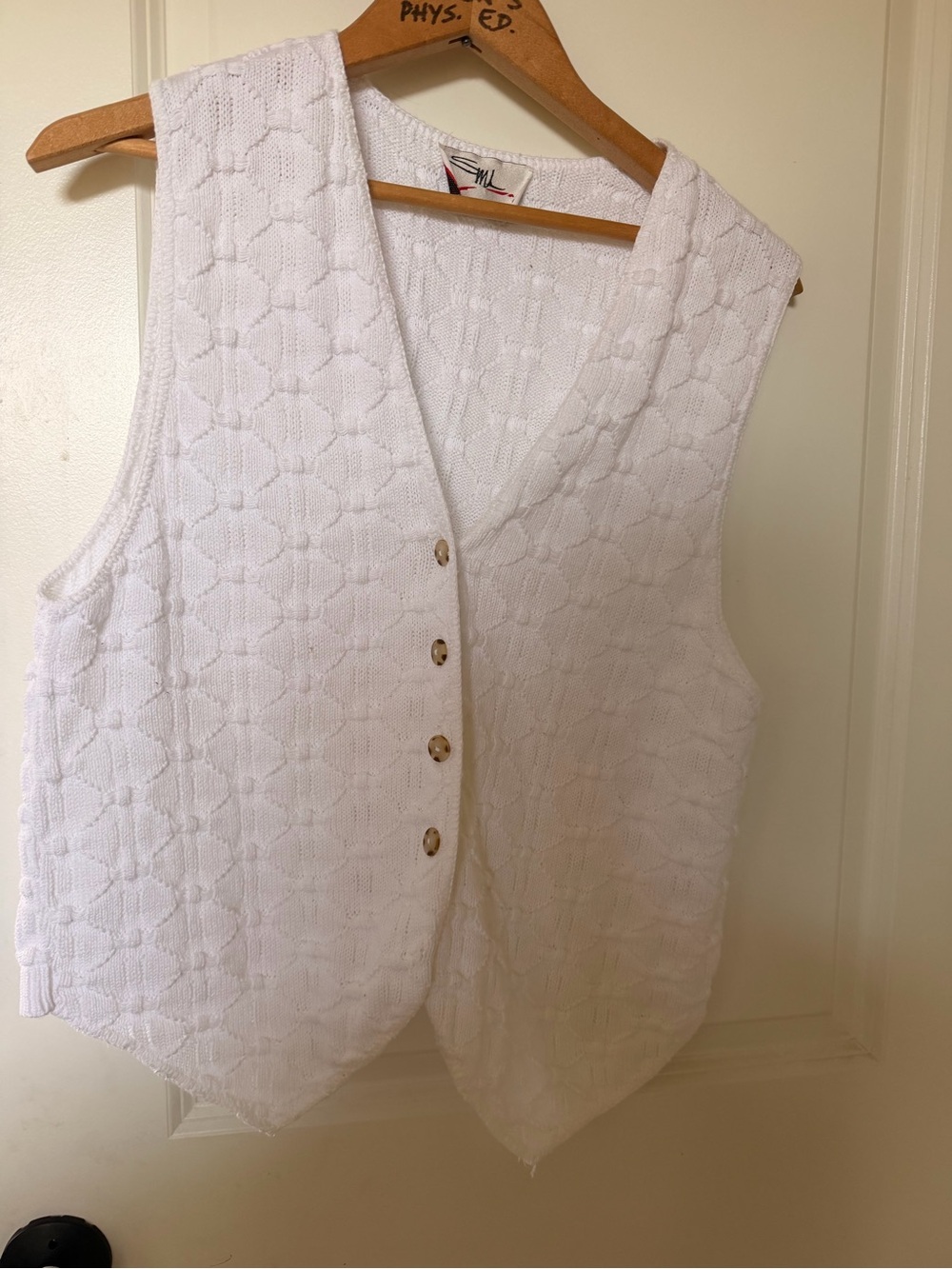 SML Sport vintage cottage core White Knit Button-Front Vest